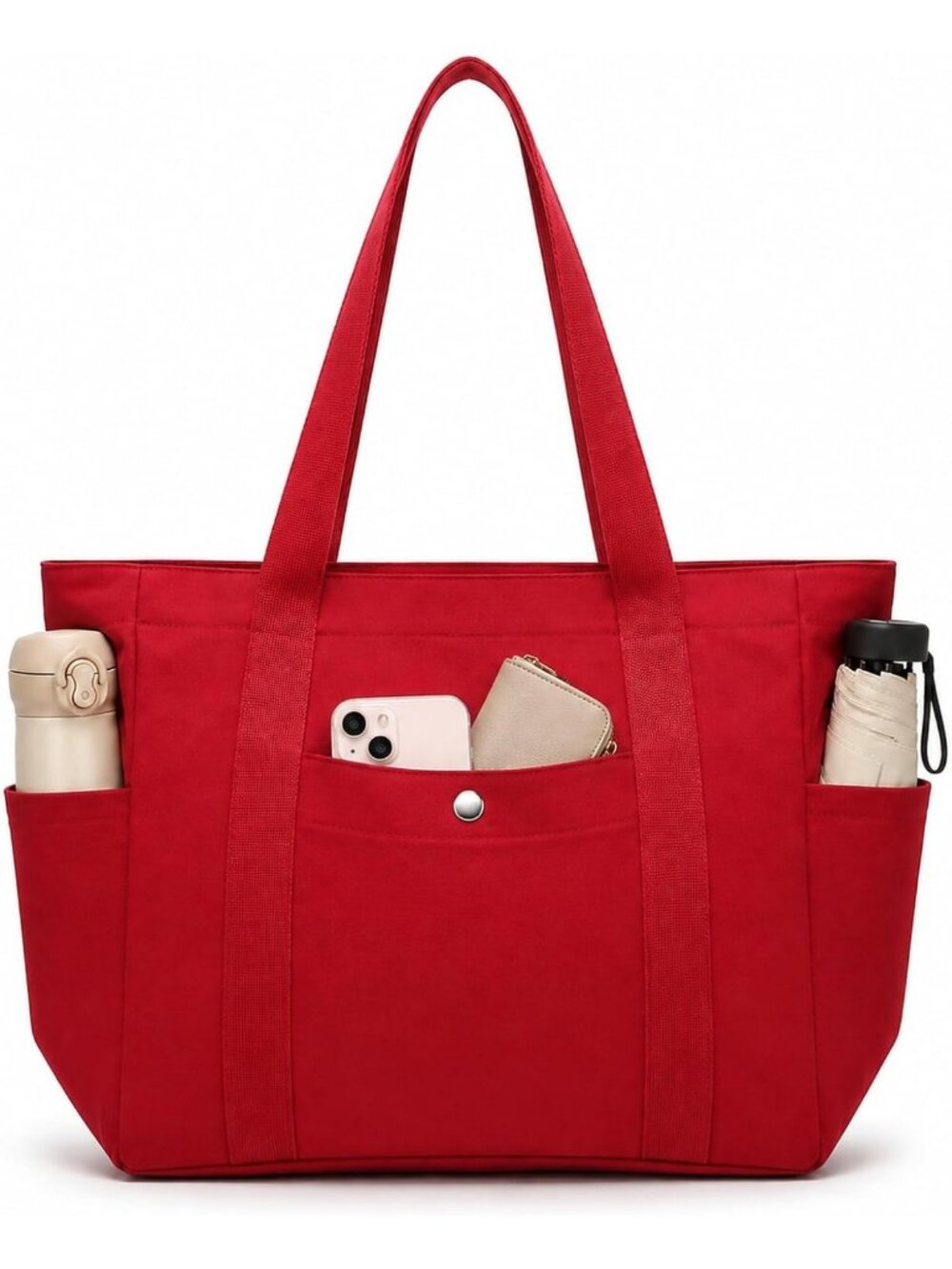 Stylish Medium Canvas Tote Bag with Zipper, Multi-Pocket, Heavy Duty Reusable